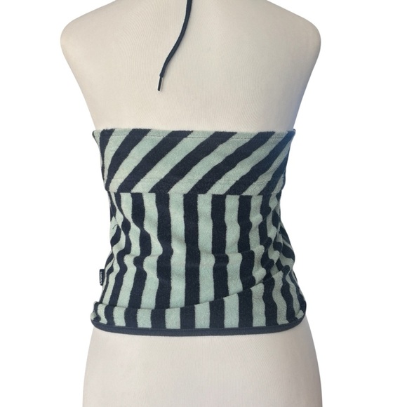 Tommy Jeans Y2K Stripped Terry Cloth Halter Top Size Medium Front Tie - Picture 6 of 11